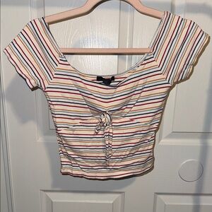 Forever 21 Striped Tie-Front Crop Top